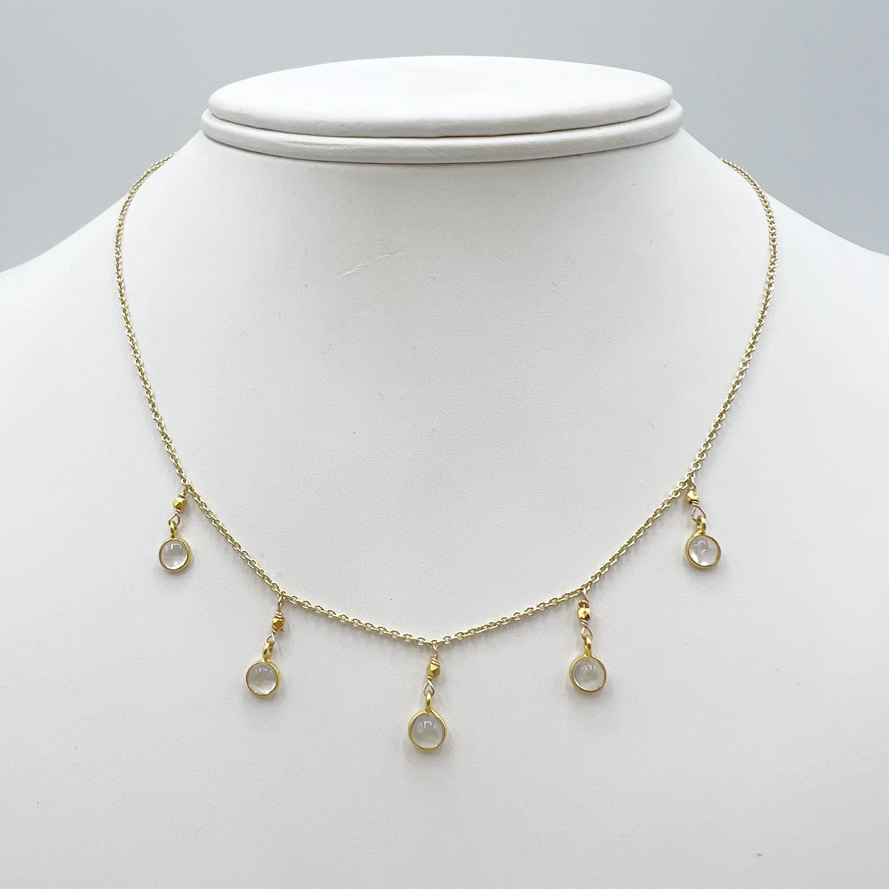 Delicate Bezel Set Moonstones on a Golden Chain