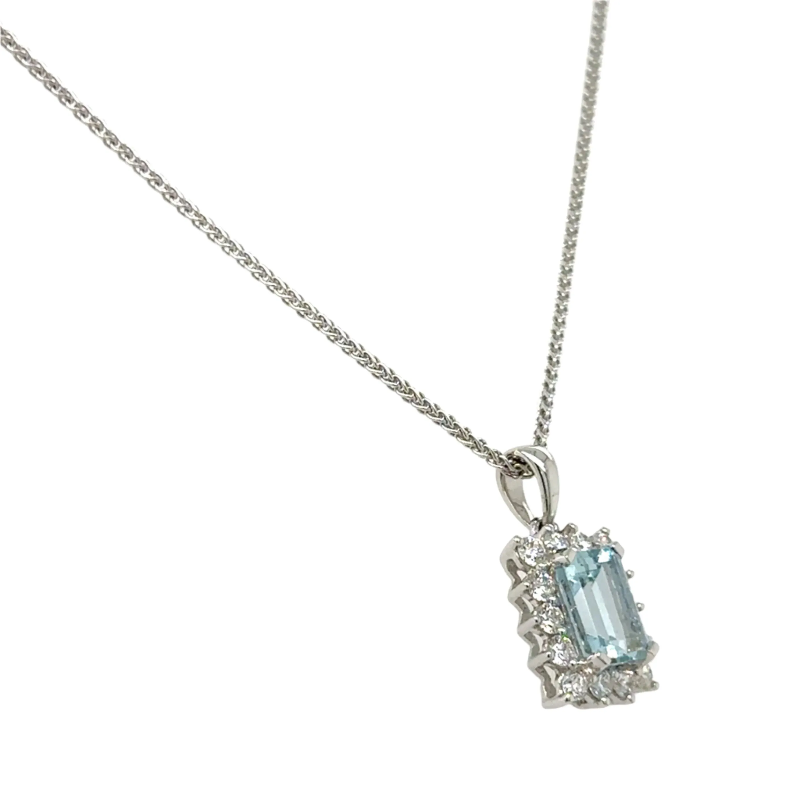 Diamond And Aquamarine Pendant with Chain Necklace