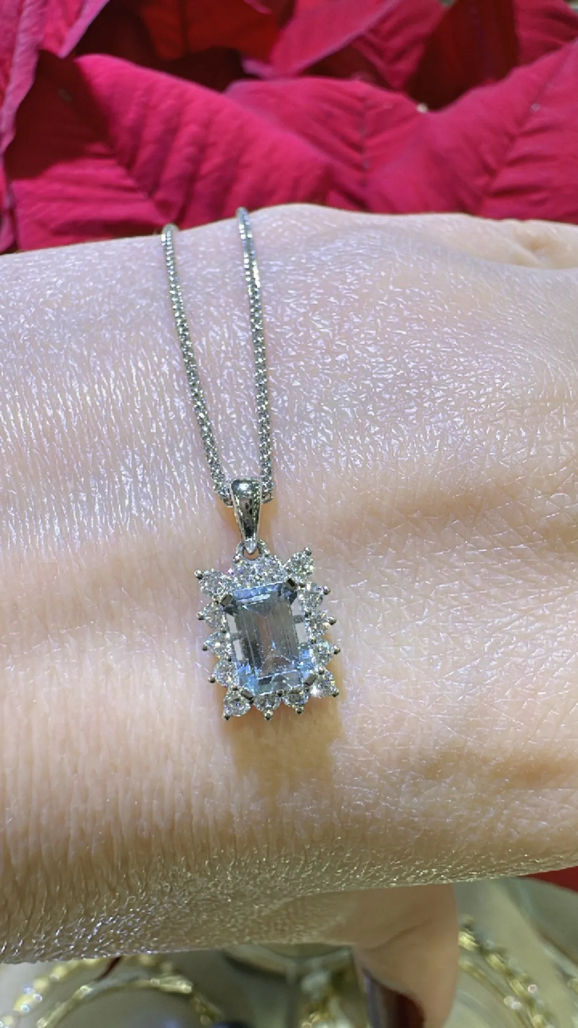 Diamond And Aquamarine Pendant with Chain Necklace