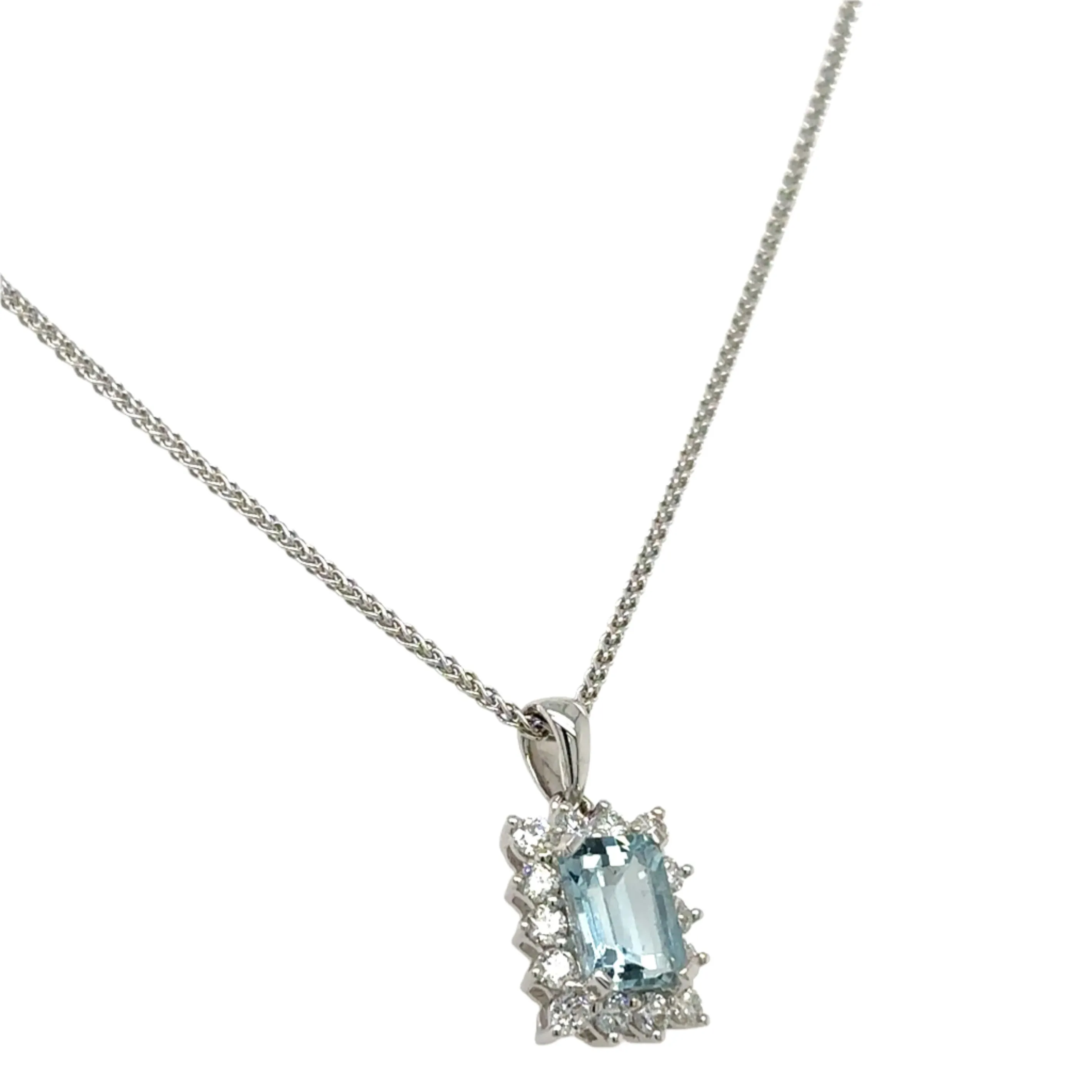 Diamond And Aquamarine Pendant with Chain Necklace