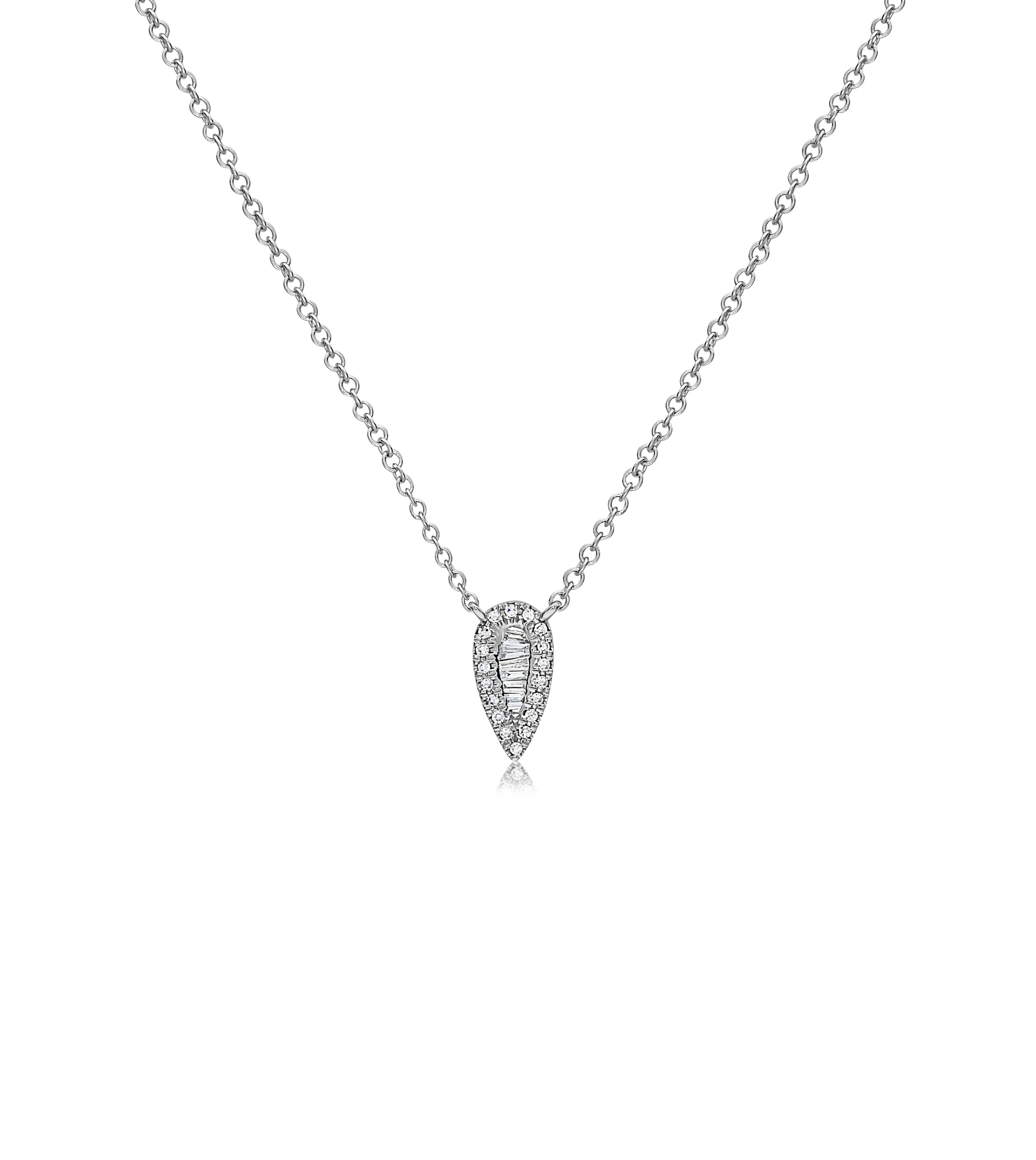Diamond Baguette and Halo Pear Necklace