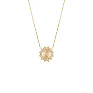 Diamond Bezel Ridged Coin Necklace 14K