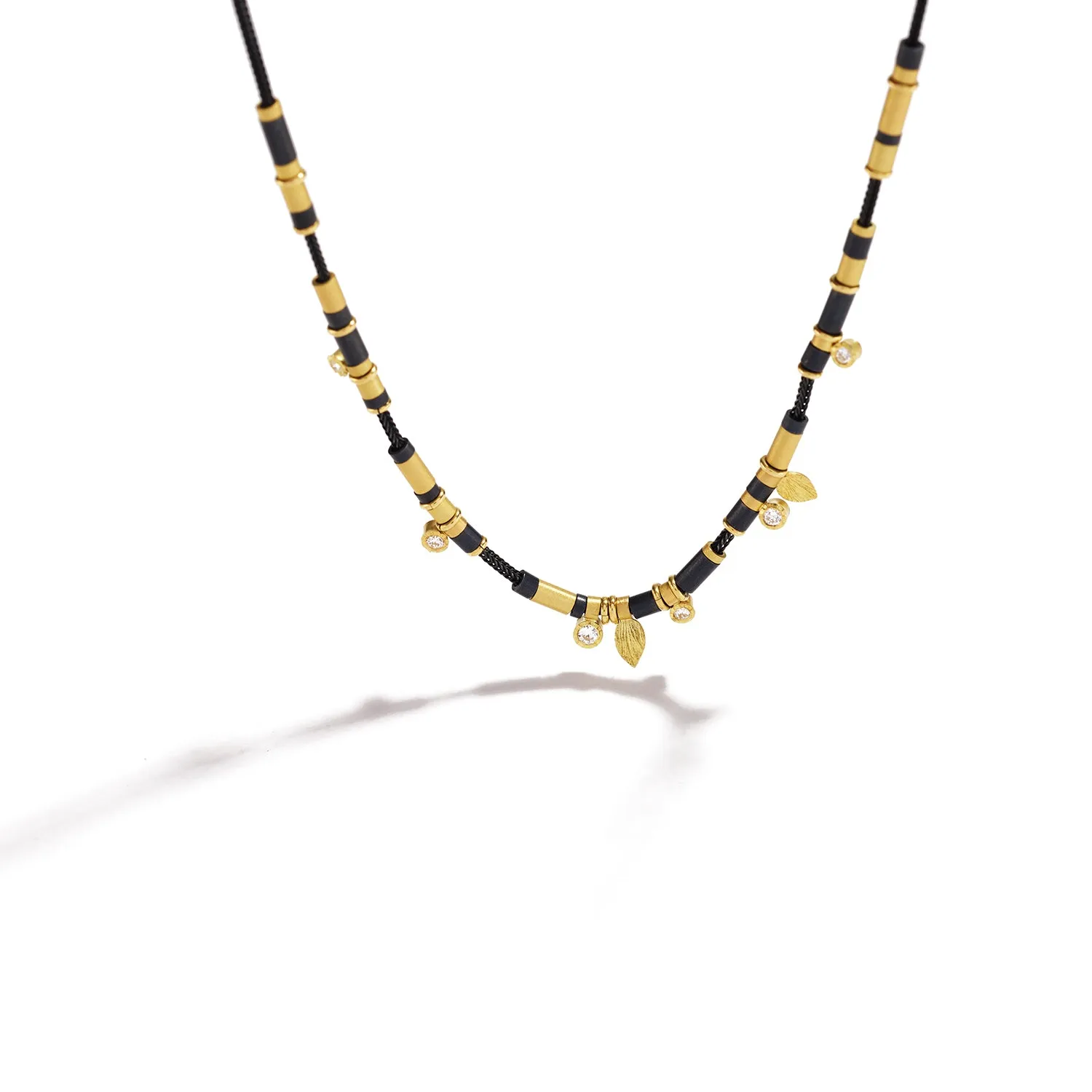 Diamond Drop Necklace in Oxidized Sterling & Gold ~ 6 Diamonds