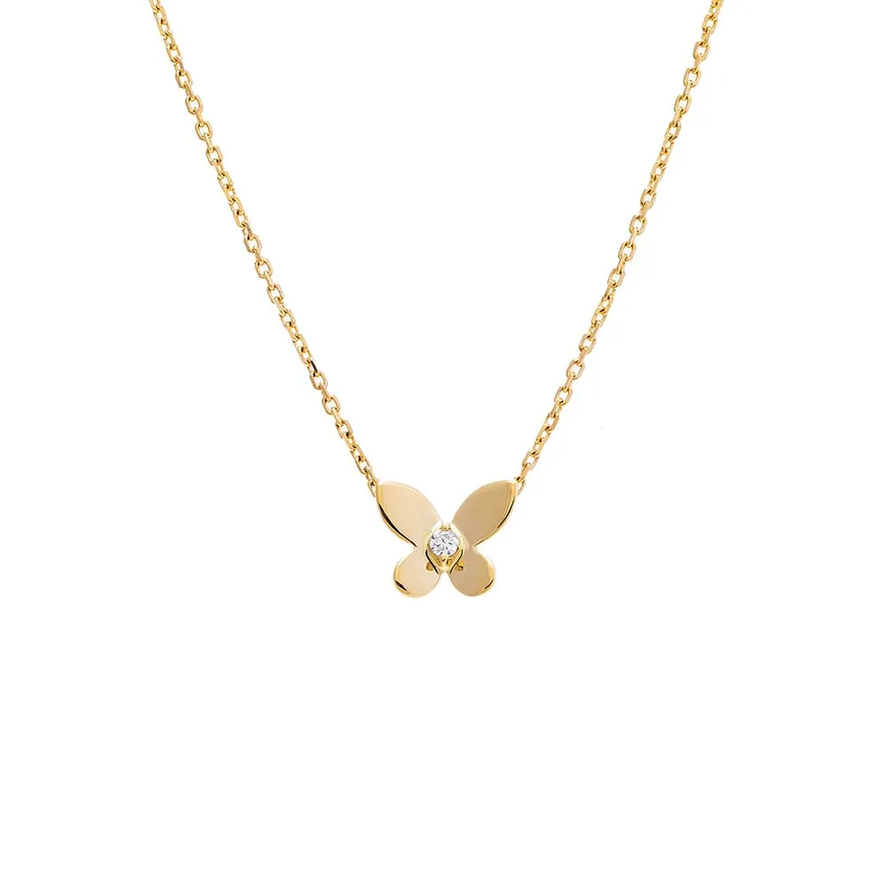 Diamond Solitaire Butterfly Necklace 14K