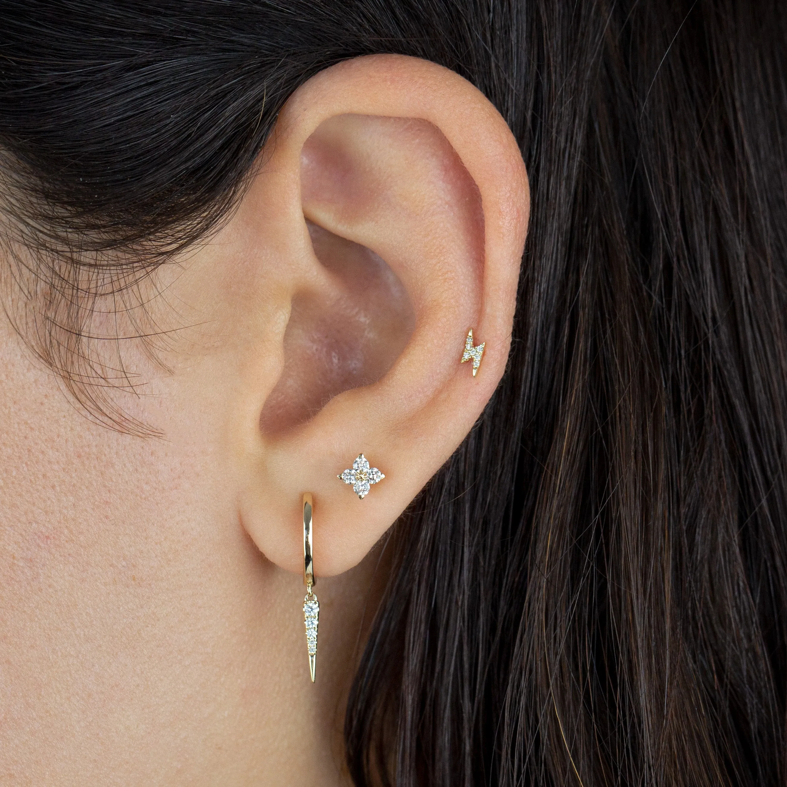 Diamond Tiny Lightning Bolt Stud Earring 14K