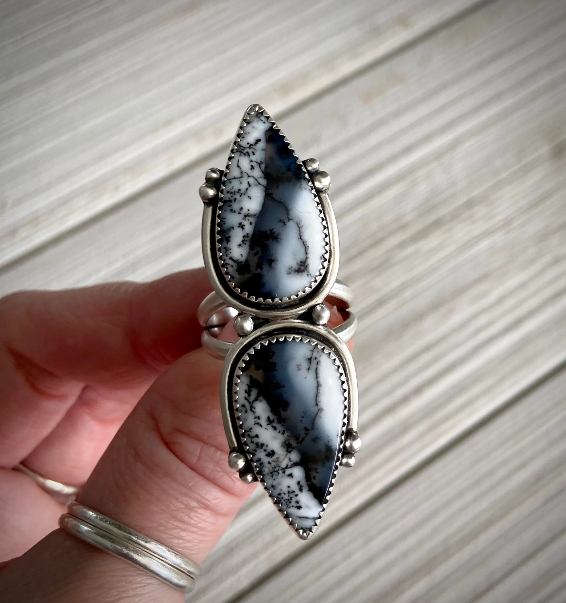 Double Dendrite Opal Statement Ring