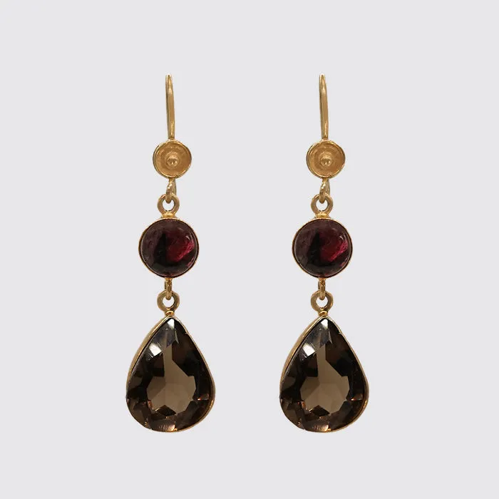 Earring: Smooth Garnet and Smokey Topaz