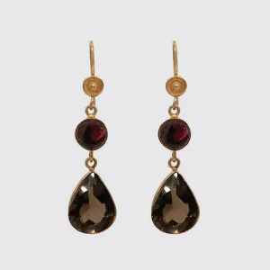 Earring: Smooth Garnet and Smokey Topaz