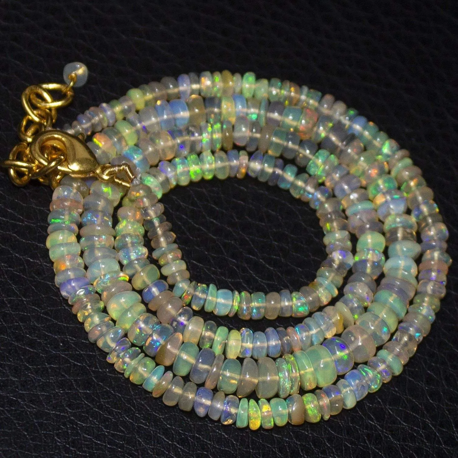 Earth Mined Ethiopian Opal Gold Vermeil Smooth Rondelle Necklace 20" 3mm 5mm