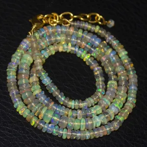 Earth Mined Ethiopian Opal Gold Vermeil Smooth Rondelle Necklace 20" 3mm 5mm