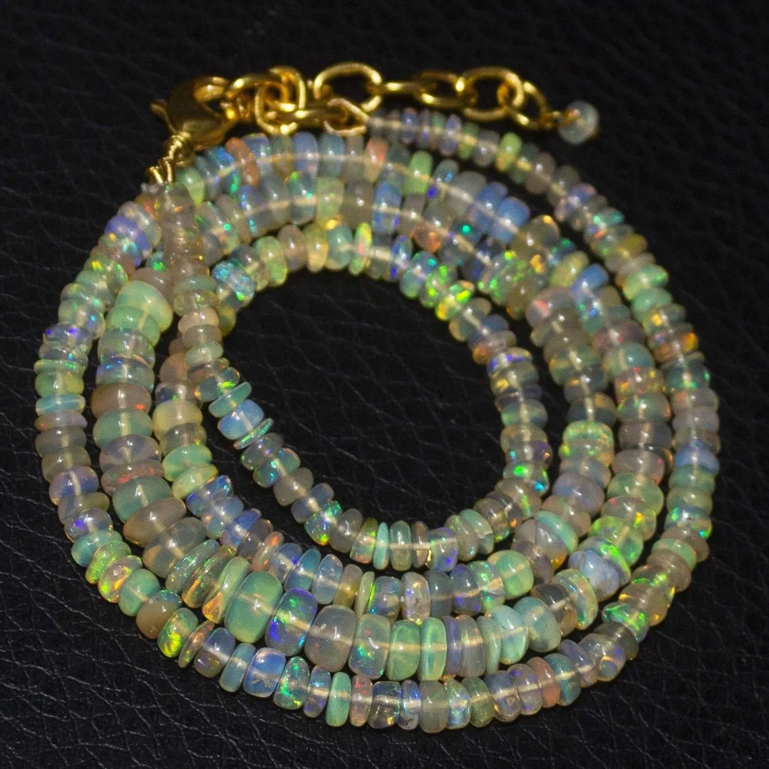 Earth Mined Ethiopian Opal Gold Vermeil Smooth Rondelle Necklace 20" 3mm 5mm
