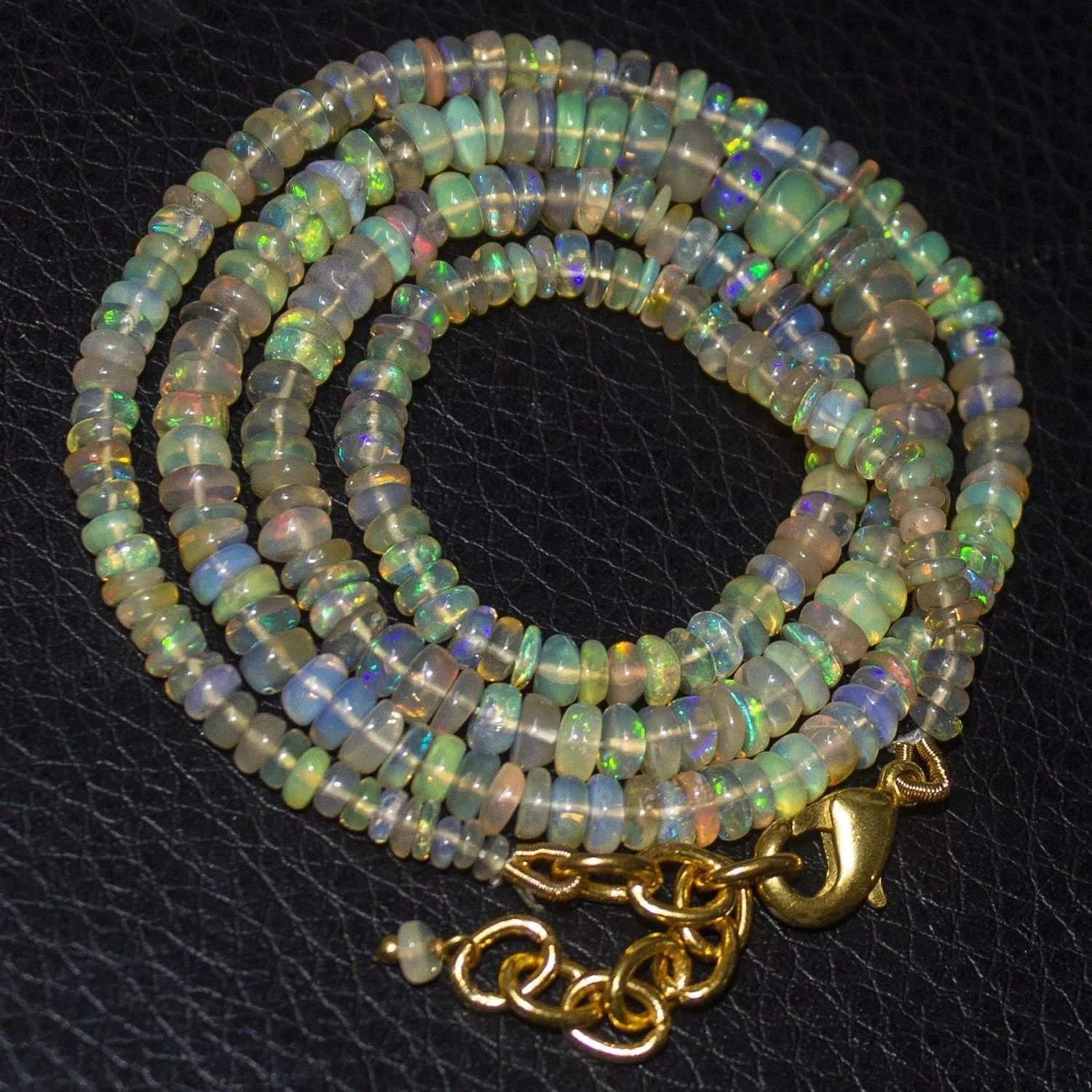 Earth Mined Ethiopian Opal Gold Vermeil Smooth Rondelle Necklace 20" 3mm 5mm