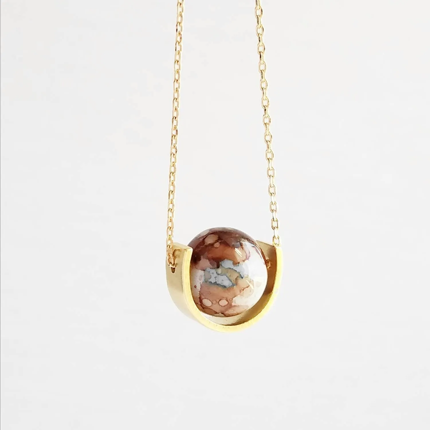 Eclipse Necklace, small glass bead necklace, semicircle necklace, watercolor necklace, glass ball necklace, delicate gold chain, mottled