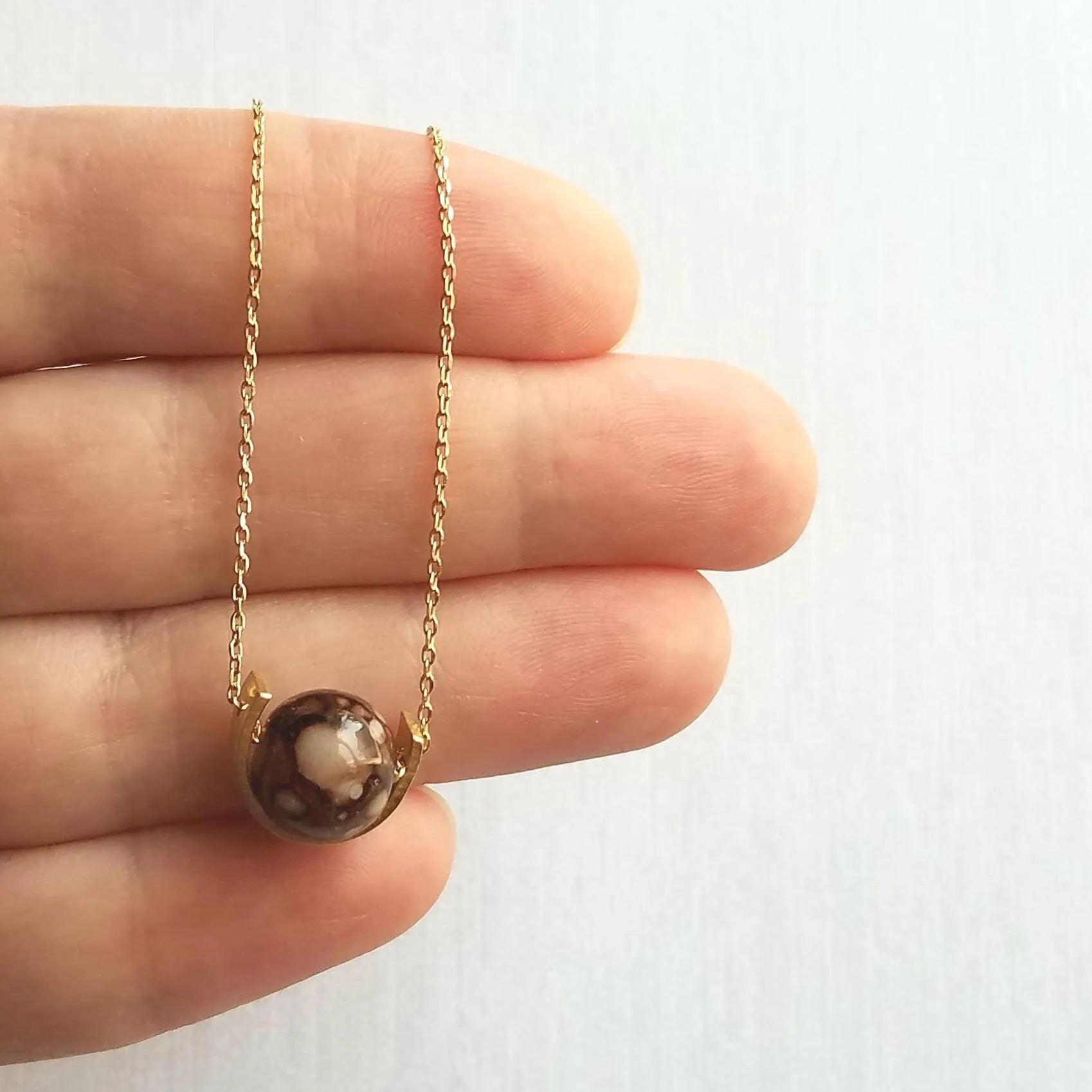 Eclipse Necklace, small glass bead necklace, semicircle necklace, watercolor necklace, glass ball necklace, delicate gold chain, mottled