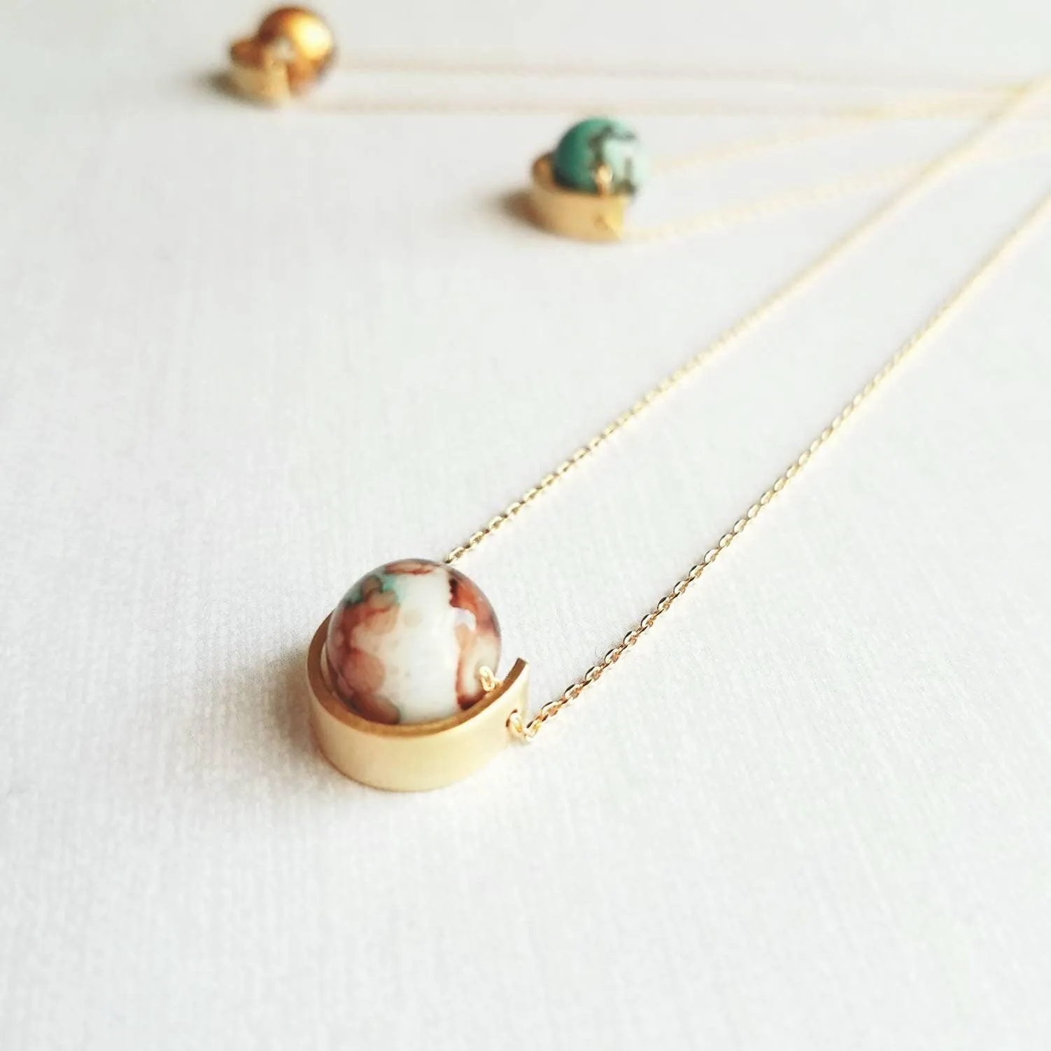 Eclipse Necklace, small glass bead necklace, semicircle necklace, watercolor necklace, glass ball necklace, delicate gold chain, mottled