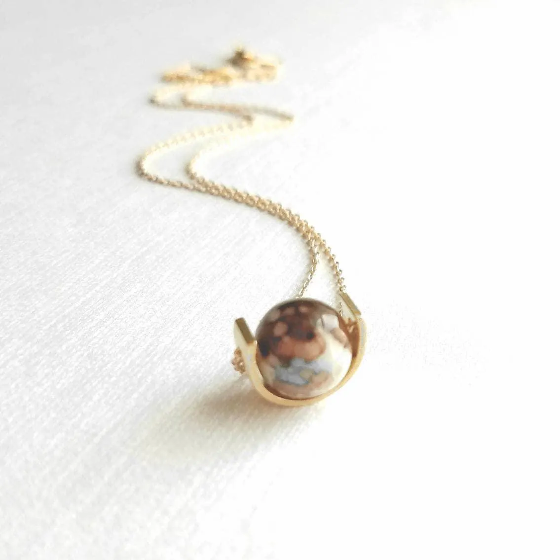Eclipse Necklace, small glass bead necklace, semicircle necklace, watercolor necklace, glass ball necklace, delicate gold chain, mottled