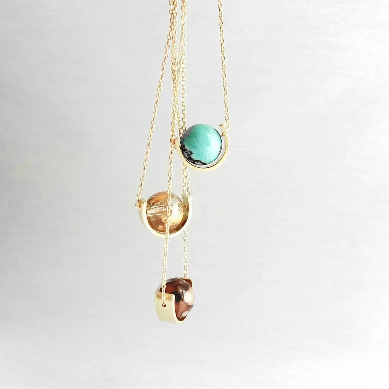 Eclipse Necklace, small glass bead necklace, semicircle necklace, watercolor necklace, glass ball necklace, delicate gold chain, mottled
