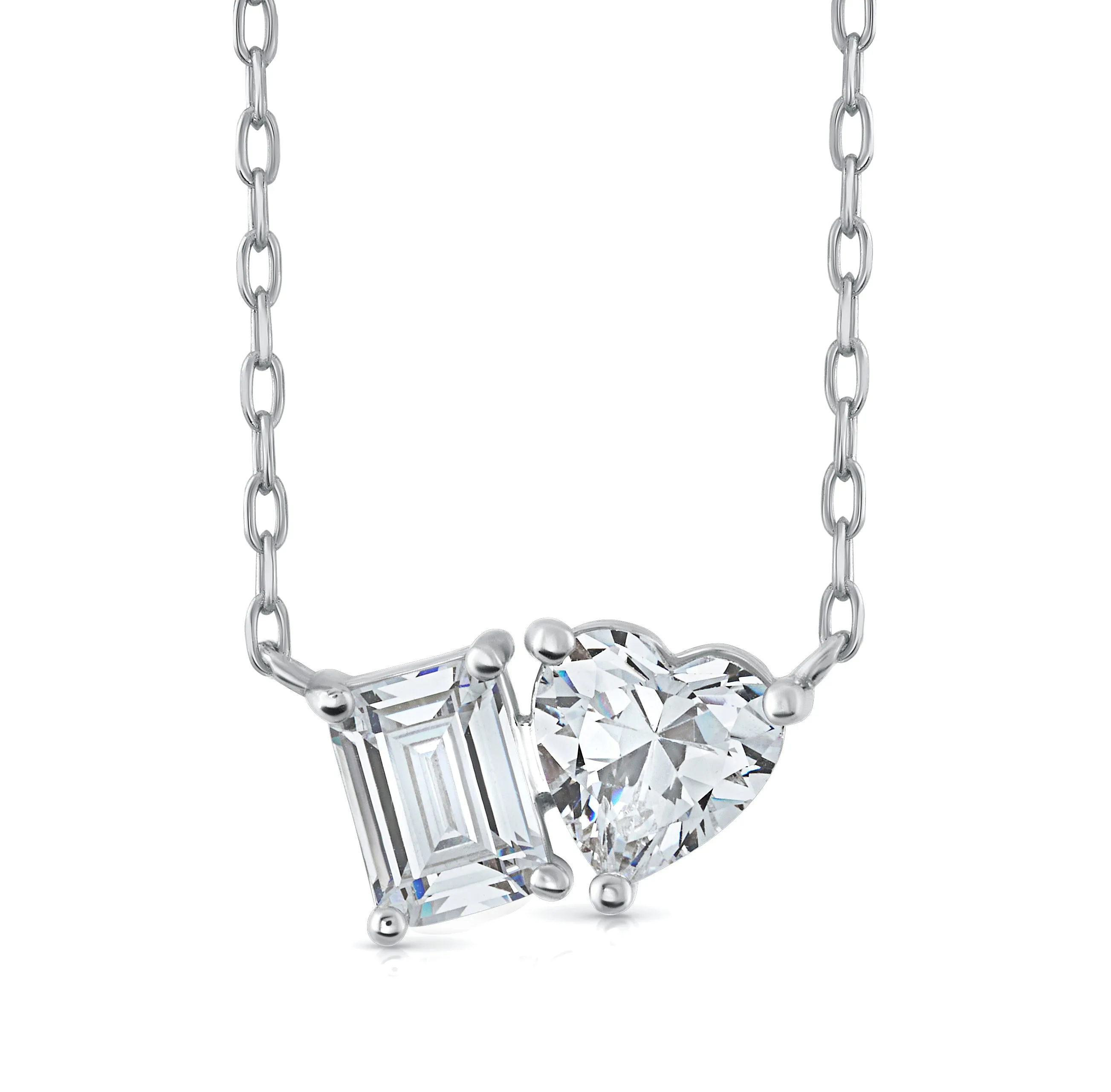 EMERALD & HEART CZ NECKLACE, SILVER