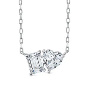 EMERALD & HEART CZ NECKLACE, SILVER