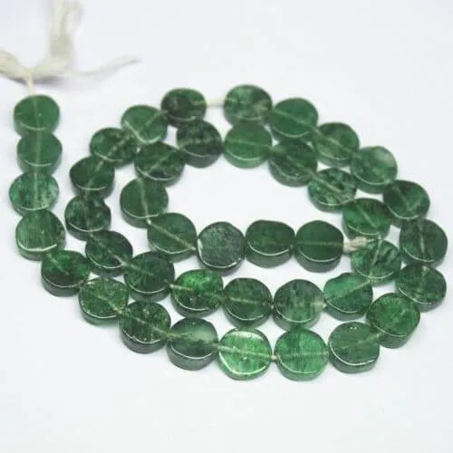 Emerald Green Jade Smooth Round Flat Coin Gemstone Loose Spacer Bead 13" 8mm 9mm