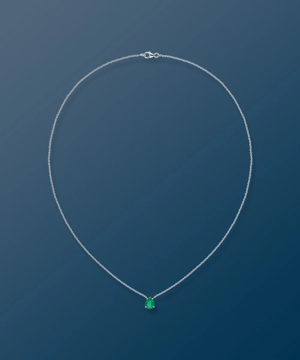Emerald Pear White Gold Necklace