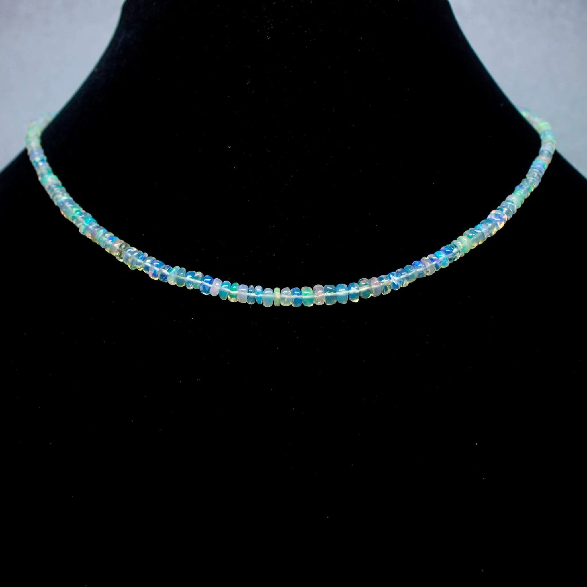 Ethiopian Opal Smooth Rondelle Beads Gold Vermeil Necklace 18" 2mm 4mm