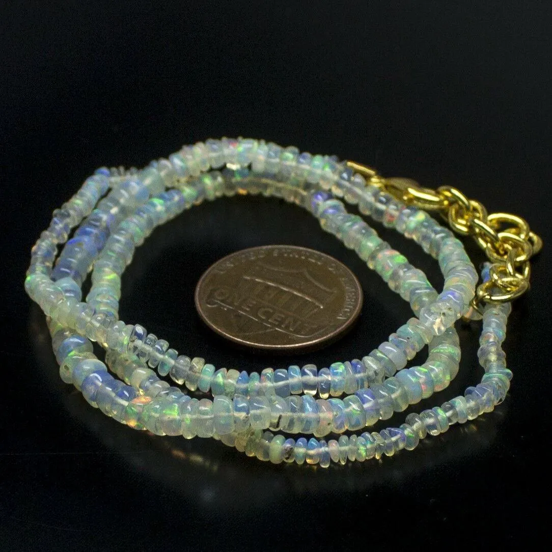 Ethiopian Opal Smooth Rondelle Beads Gold Vermeil Necklace 18" 2mm 4mm