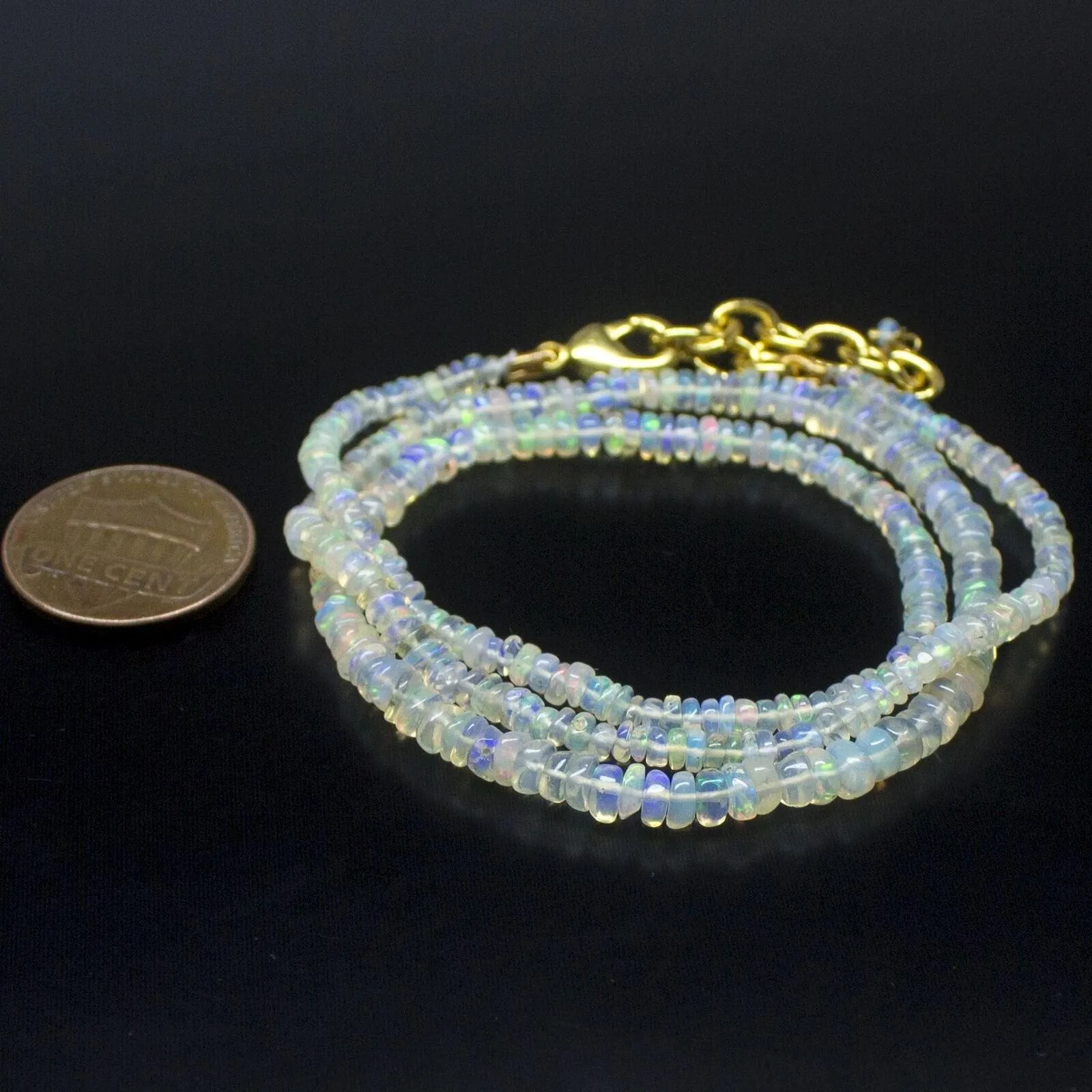 Ethiopian Opal Smooth Rondelle Beads Gold Vermeil Necklace 18" 2mm  4mm