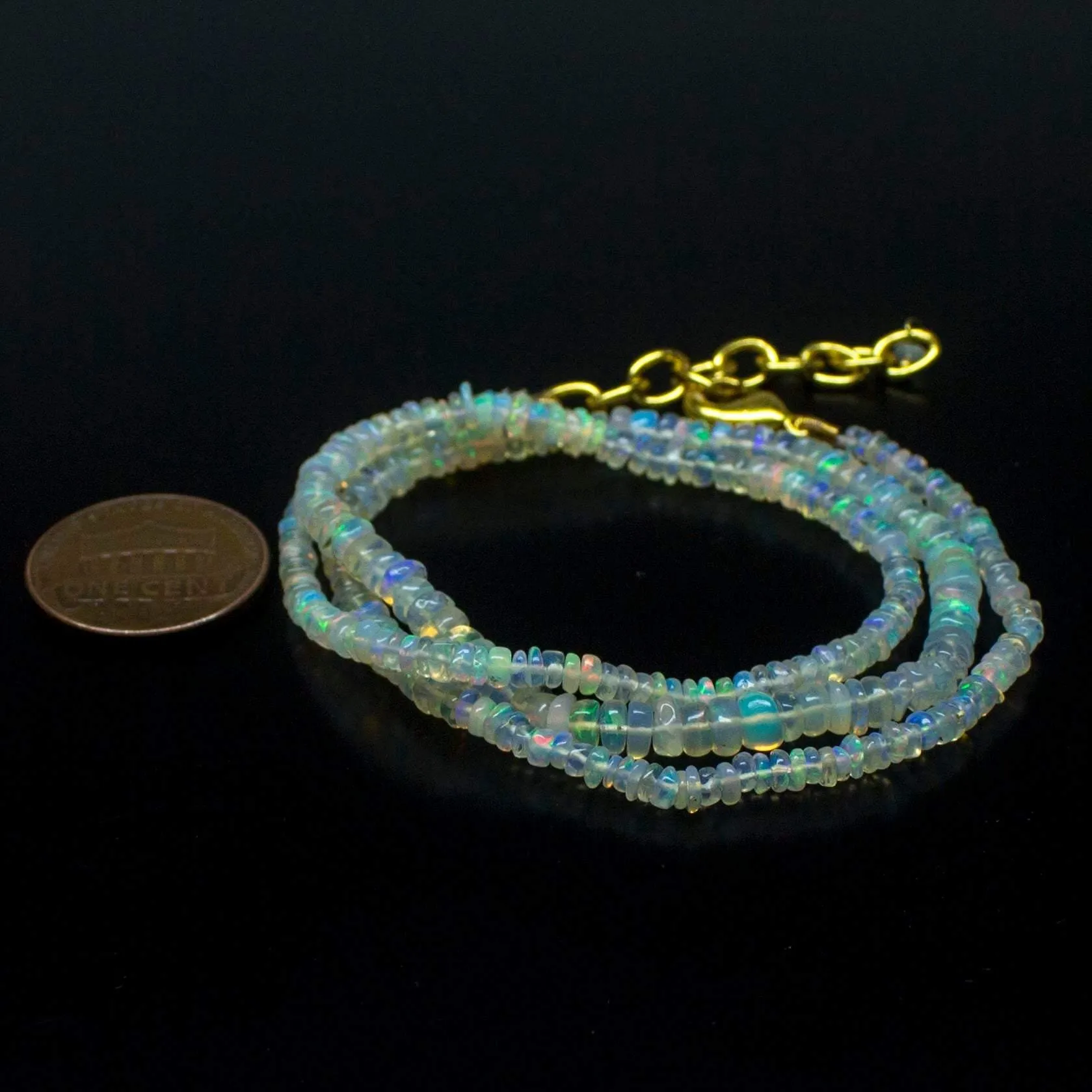 Ethiopian Opal Smooth Rondelle Beads Gold Vermeil Necklace 18" 2mm 4mm