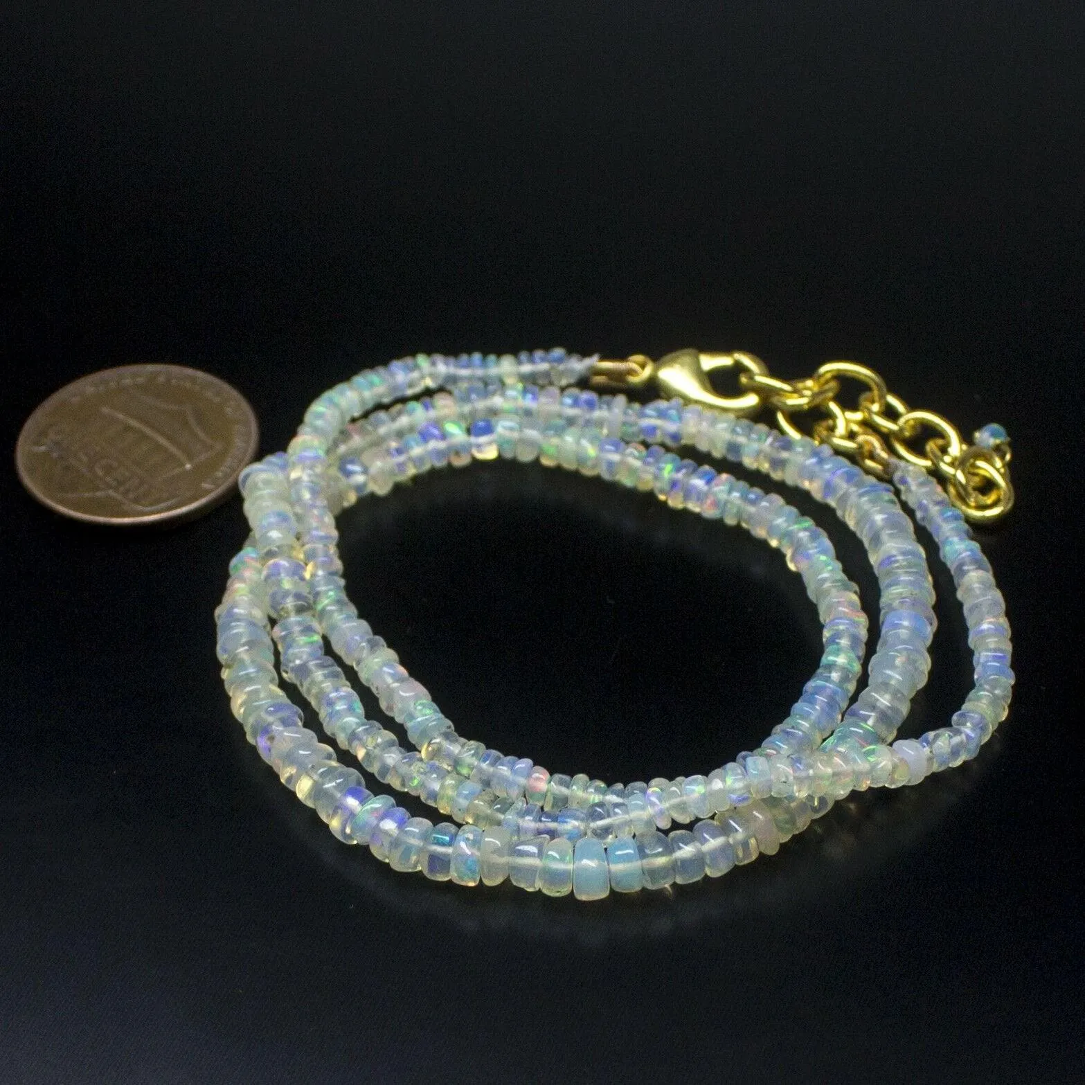Ethiopian Opal Smooth Rondelle Beads Gold Vermeil Necklace 18" 2mm  4mm