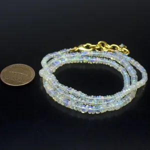 Ethiopian Opal Smooth Rondelle Beads Gold Vermeil Necklace 18" 2mm  4mm