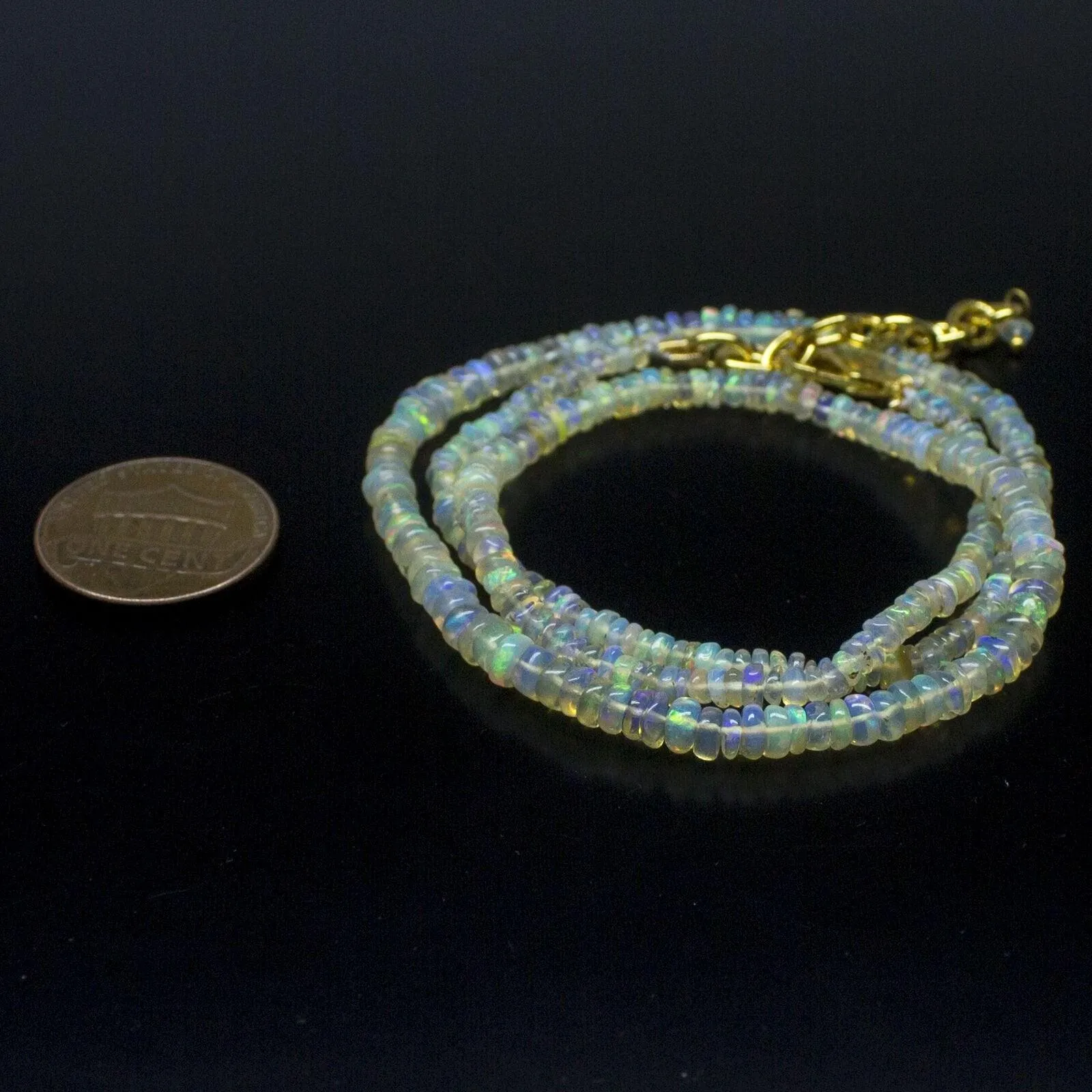 Ethiopian Opal Smooth Rondelle Beads Gold Vermeil Necklace 18" 2mm  4mm
