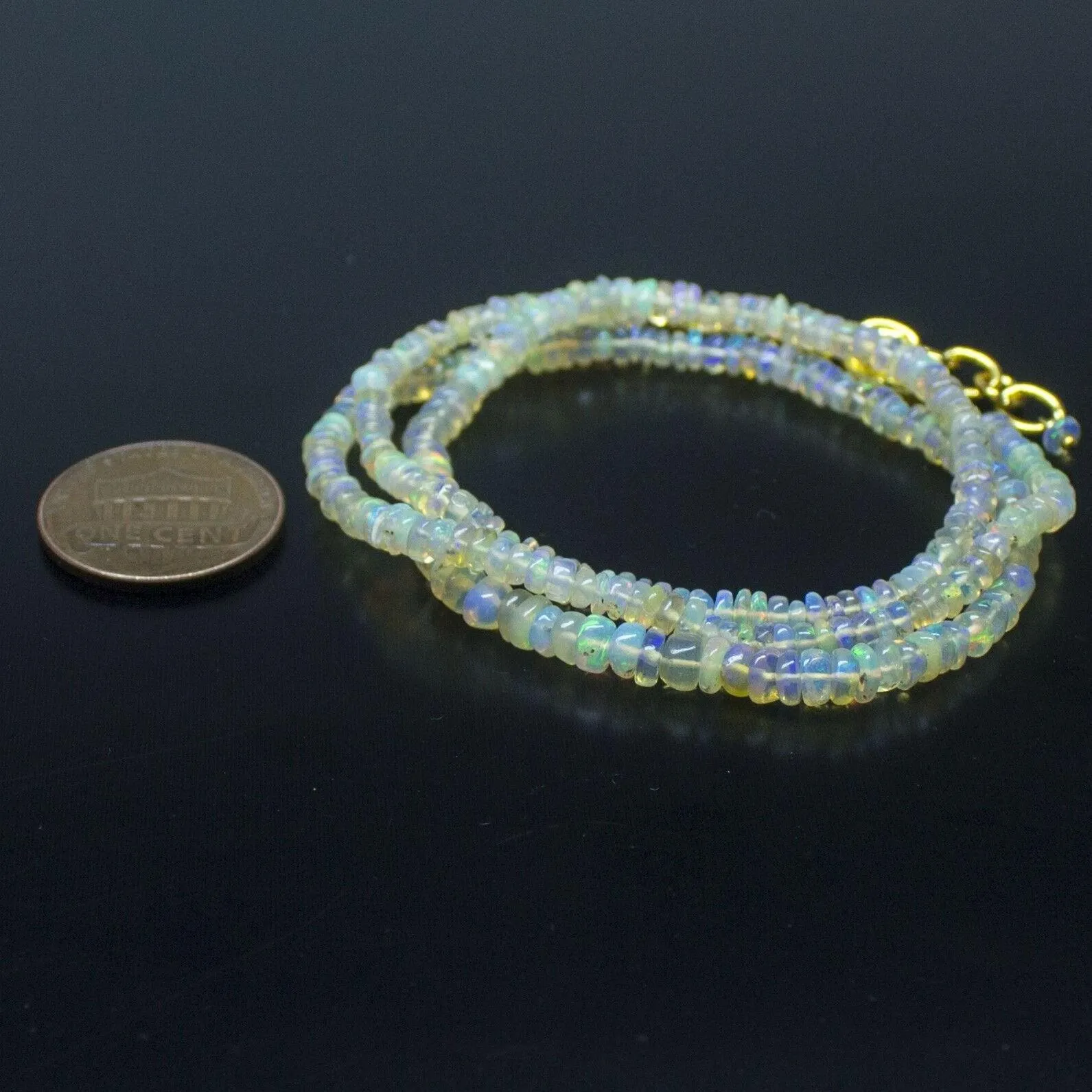 Ethiopian Opal Smooth Rondelle Beads Gold Vermeil Necklace 18" 2mm 4mm