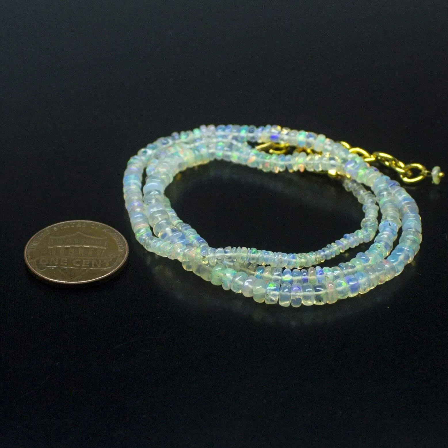 Ethiopian Opal Smooth Rondelle Beads Gold Vermeil Necklace 18" 2mm 4mm