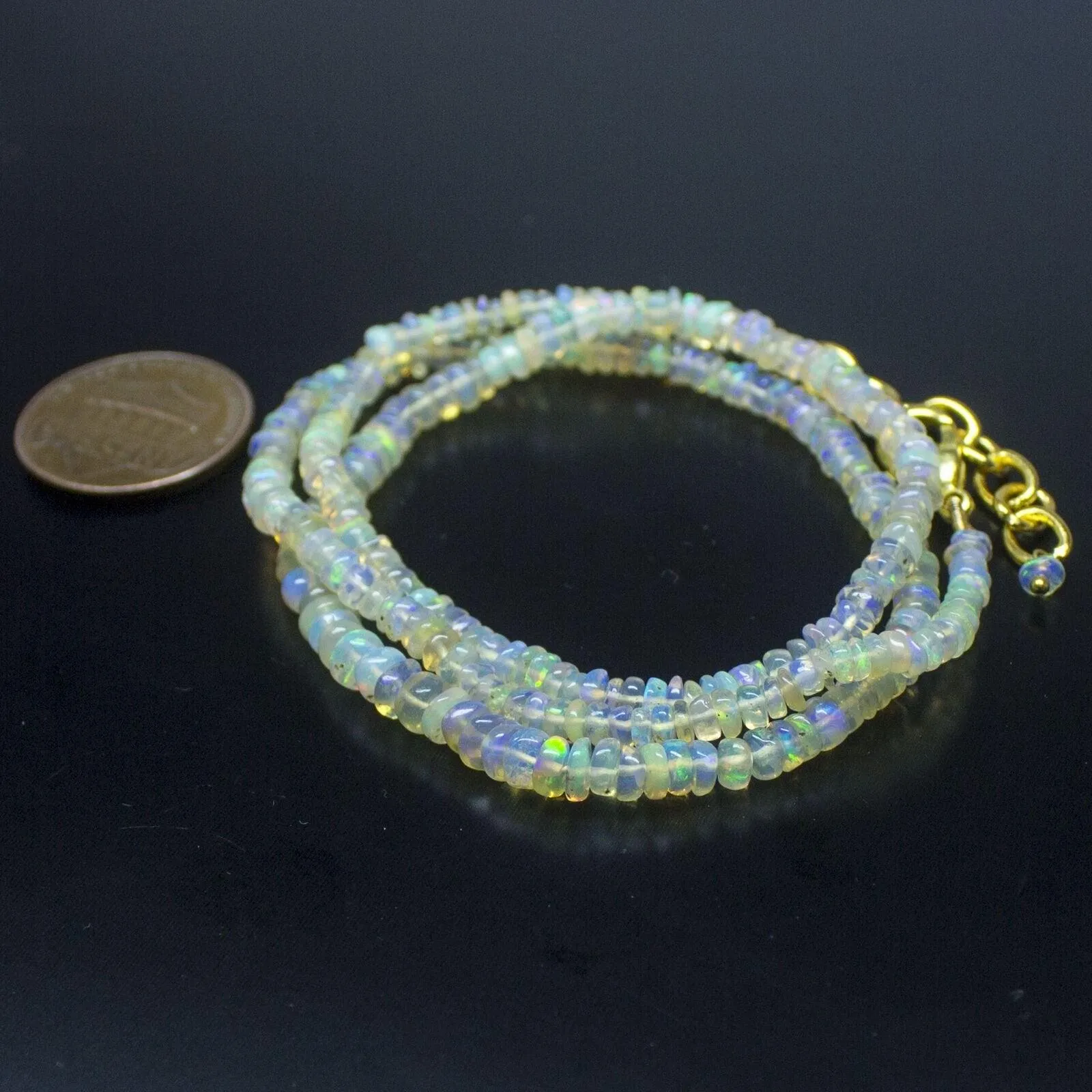 Ethiopian Opal Smooth Rondelle Beads Gold Vermeil Necklace 18" 2mm 4mm