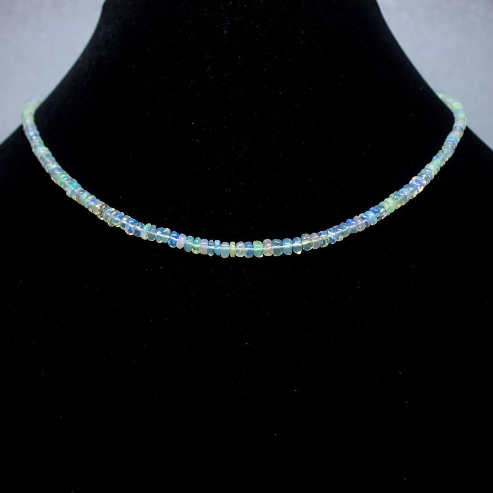 Ethiopian Opal Smooth Rondelle Beads Gold Vermeil Necklace 18" 2mm 4mm