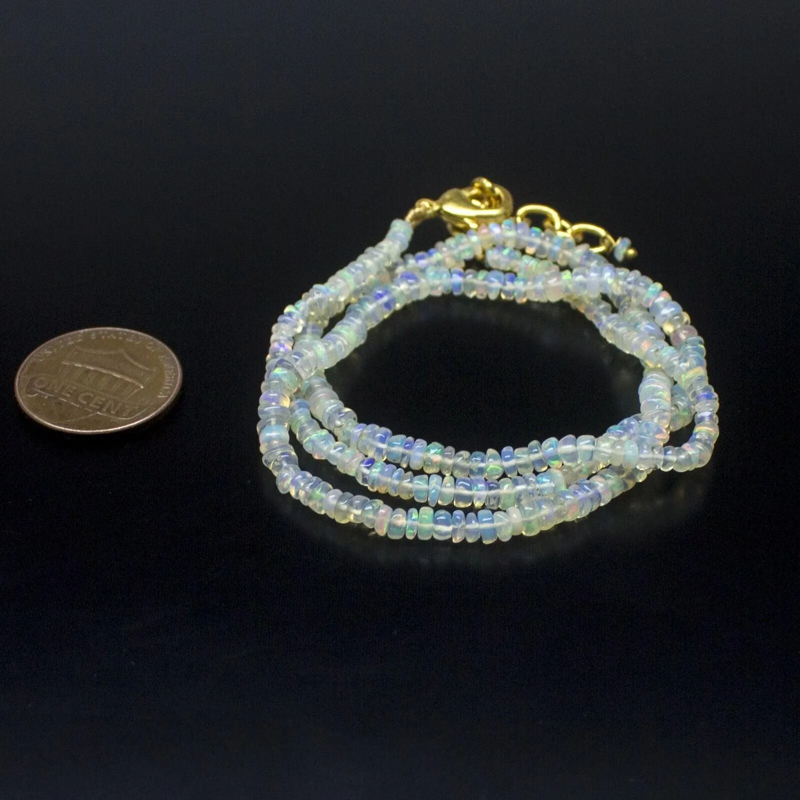 Ethiopian Opal Smooth Rondelle Beads Gold Vermeil Necklace 18" 3mm  4mm