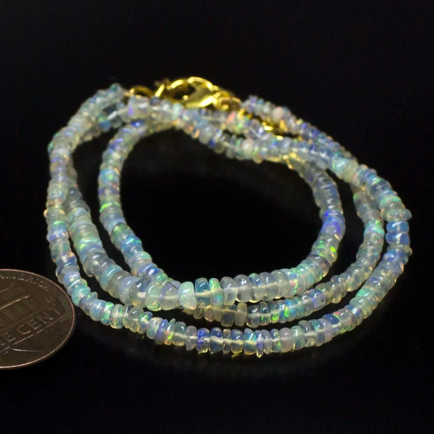Ethiopian Opal Smooth Rondelle Beads Gold Vermeil Necklace 18" 3mm 4mm