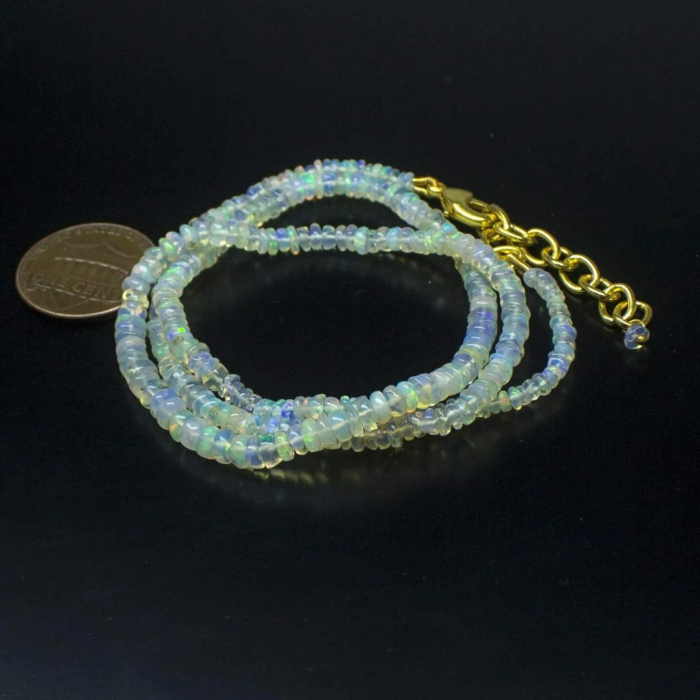 Ethiopian Opal Smooth Rondelle Beads Gold Vermeil Necklace 18" 3mm 4mm