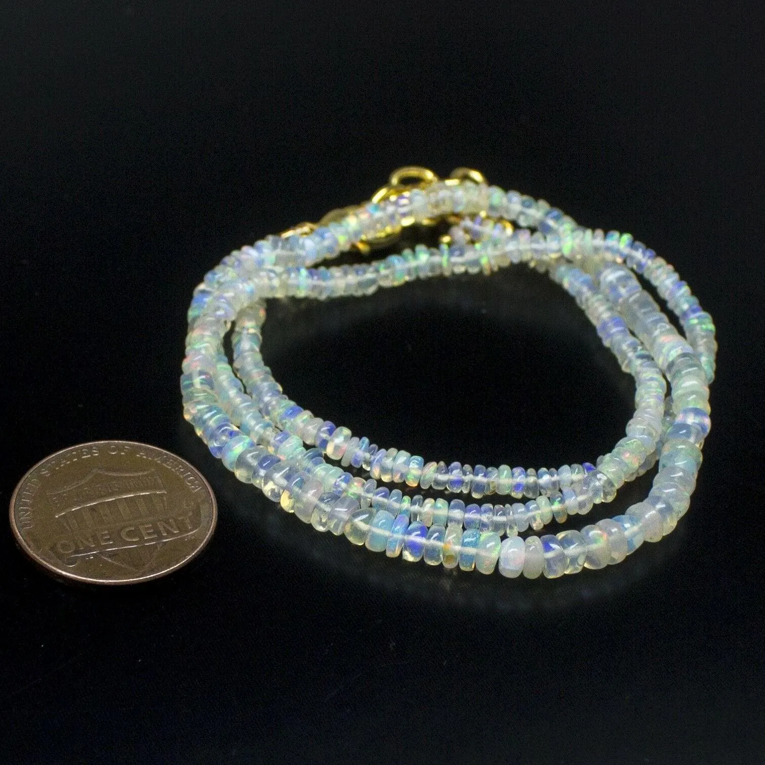 Ethiopian Opal Smooth Rondelle Beads Gold Vermeil Necklace 18" 3mm 4mm