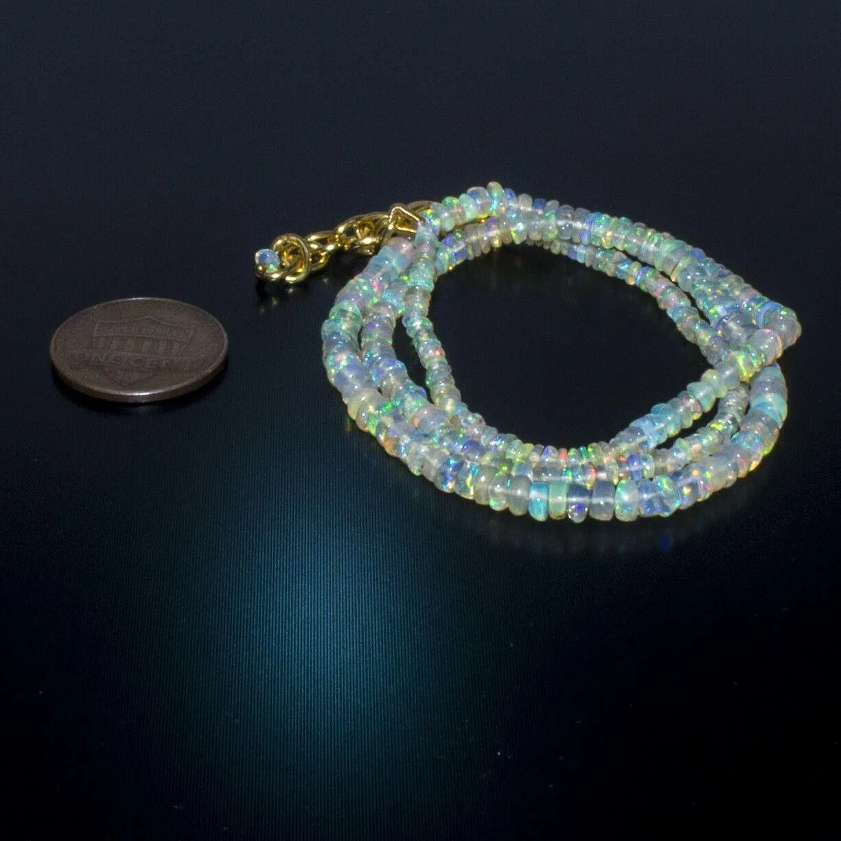 Ethiopian Opal Smooth Rondelle Beads Gold Vermeil Necklace 18" 3mm 4mm