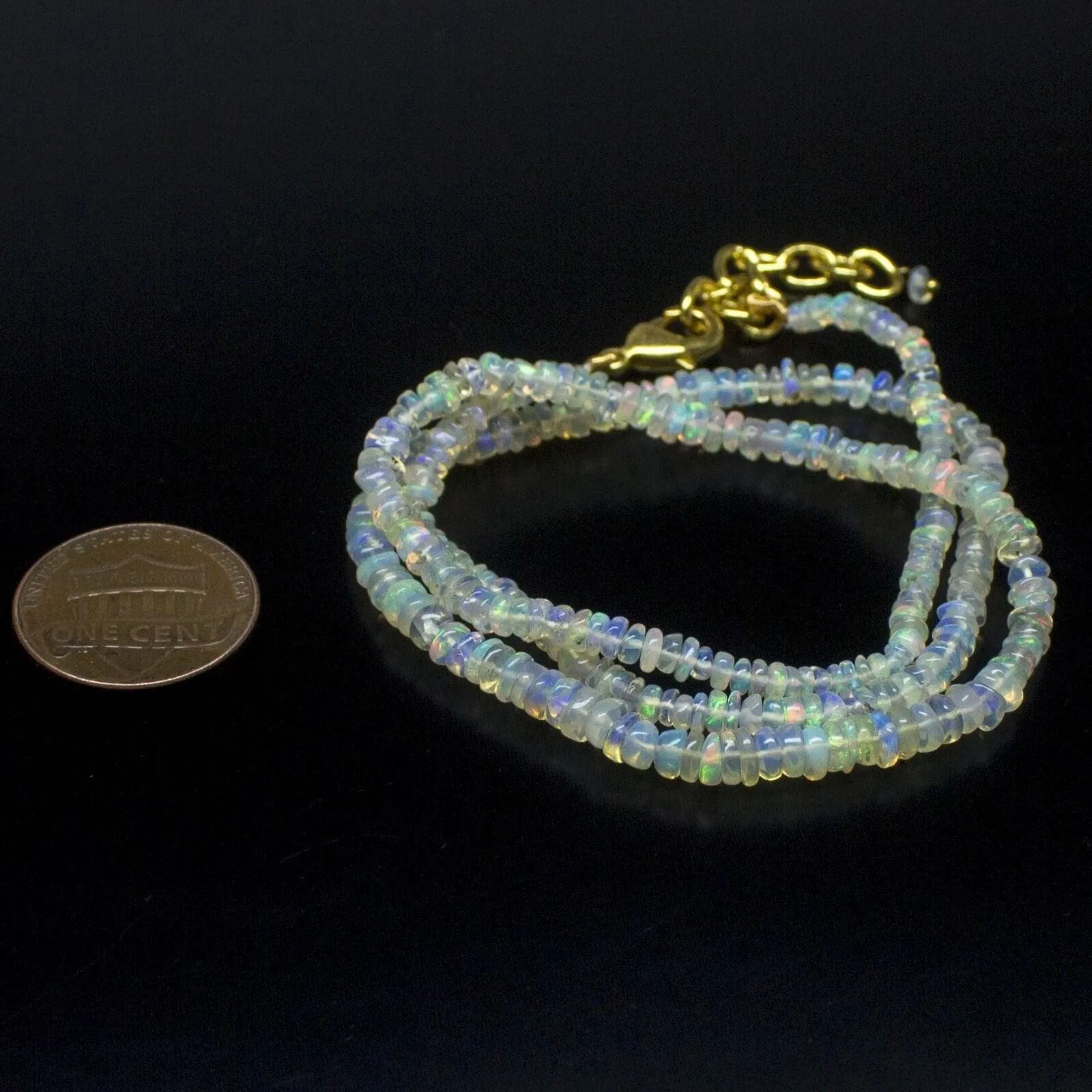 Ethiopian Opal Smooth Rondelle Beads Gold Vermeil Necklace 18" 3mm 4mm