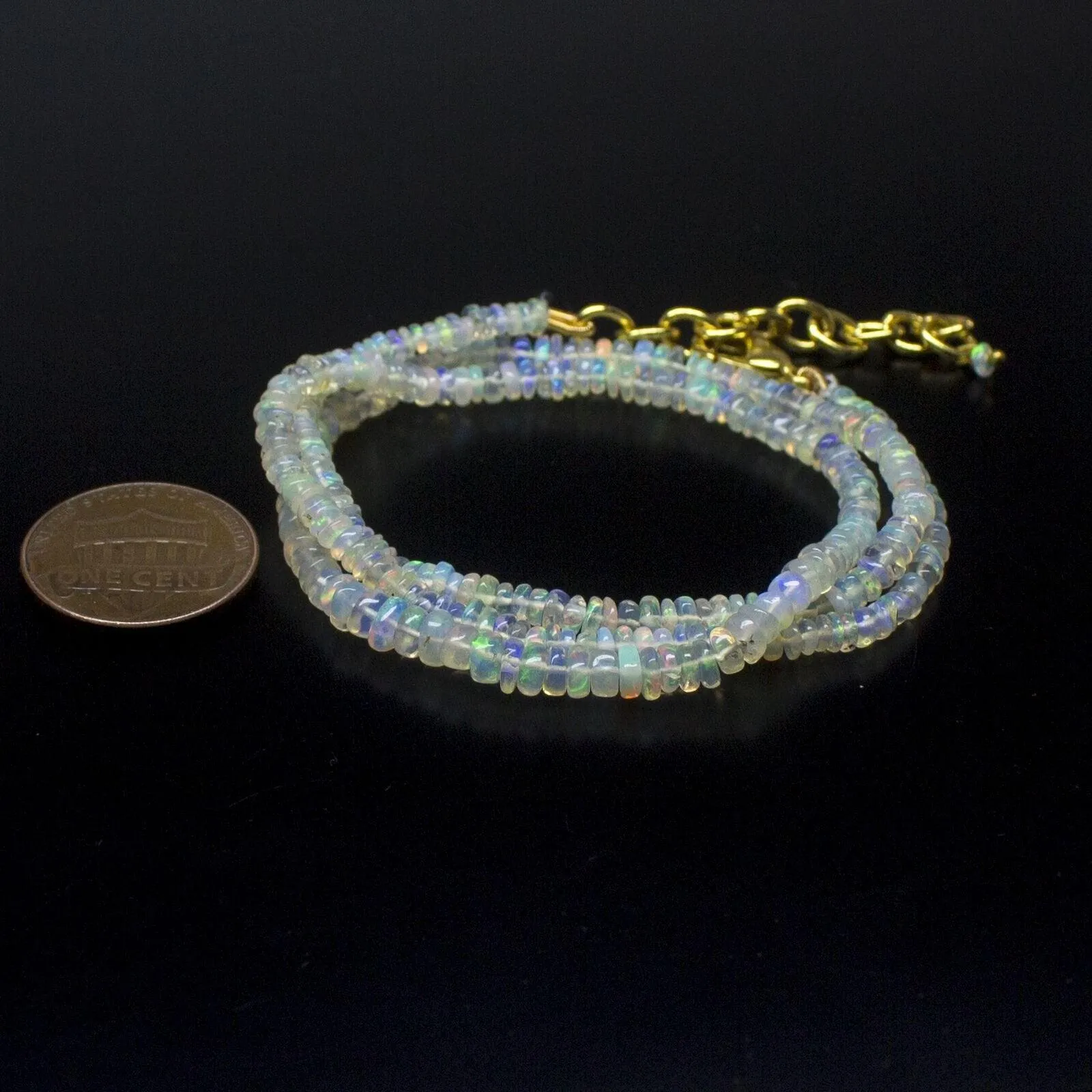 Ethiopian Opal Smooth Rondelle Beads Gold Vermeil Necklace 18" 3mm 4mm