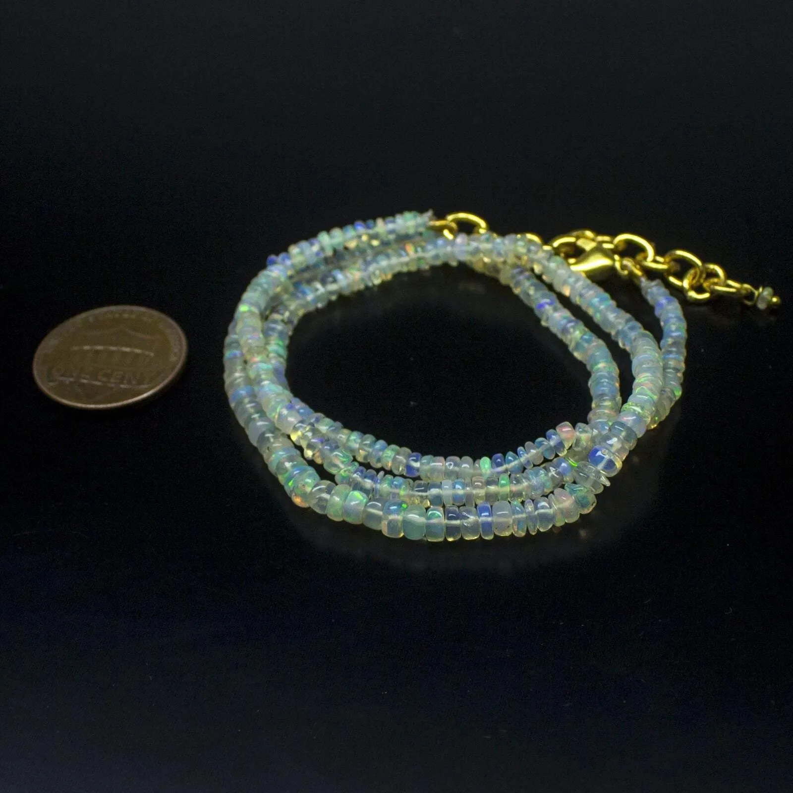 Ethiopian Opal Smooth Rondelle Beads Gold Vermeil Necklace 18" 3mm 4mm