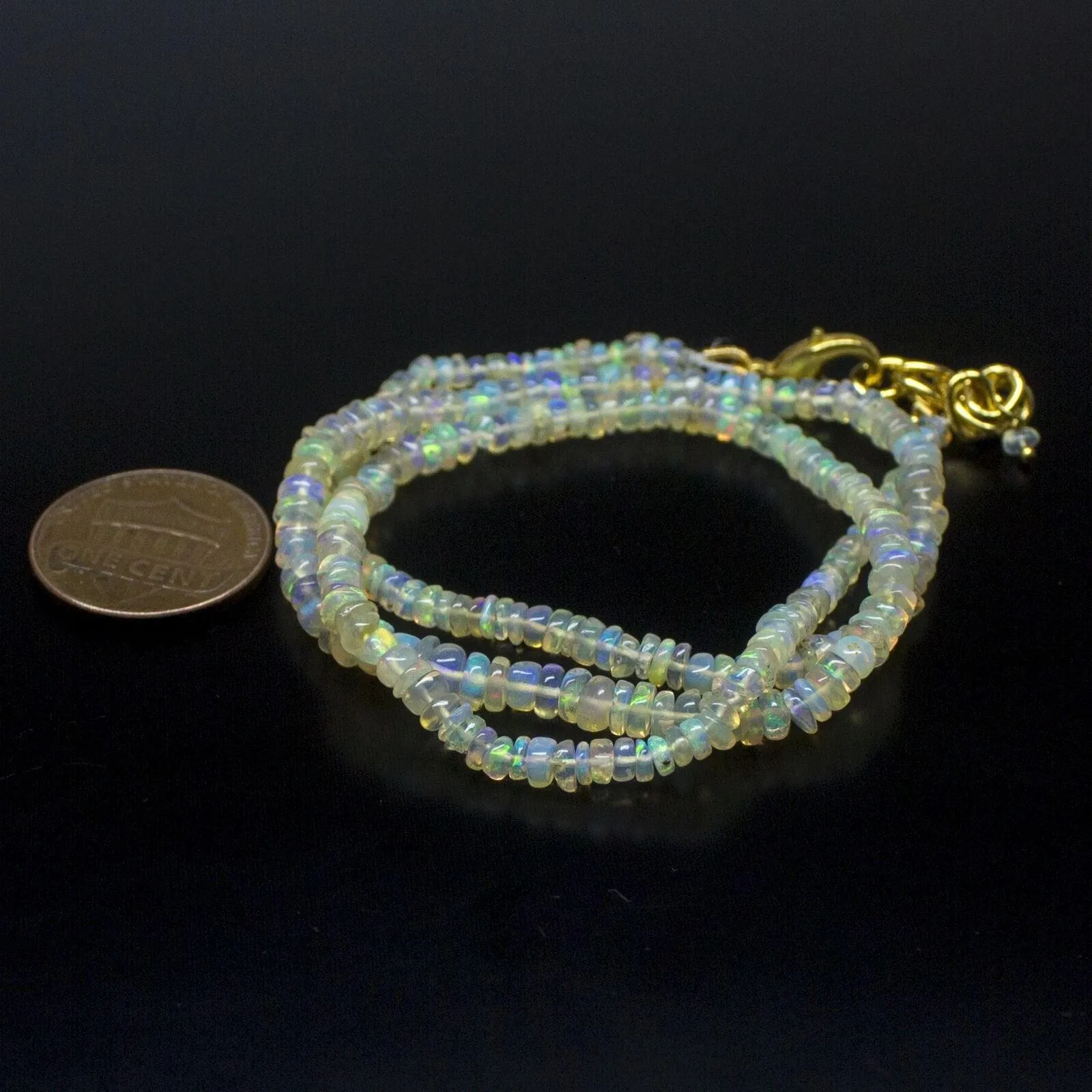 Ethiopian Opal Smooth Rondelle Beads Gold Vermeil Necklace 18" 3mm  4mm