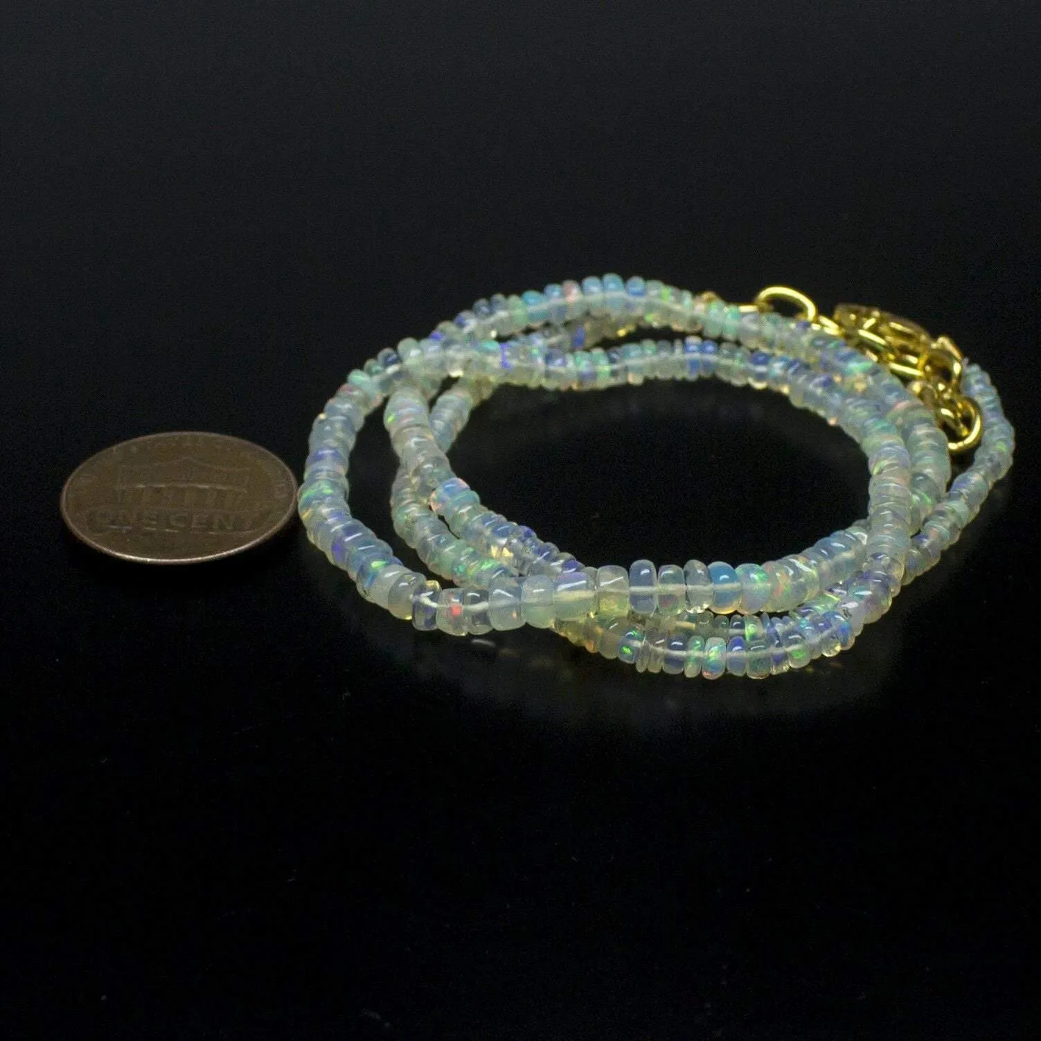 Ethiopian Opal Smooth Rondelle Beads Gold Vermeil Necklace 18" 3mm 4mm