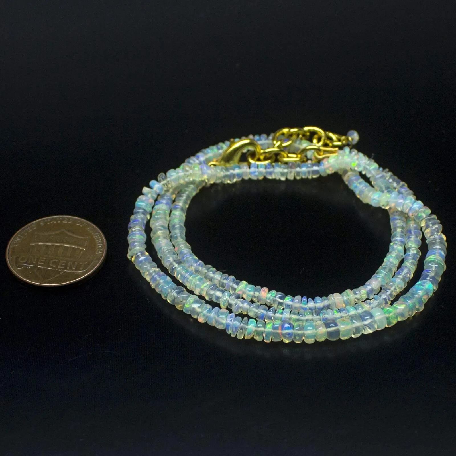 Ethiopian Opal Smooth Rondelle Beads Gold Vermeil Necklace 18" 3mm 4mm