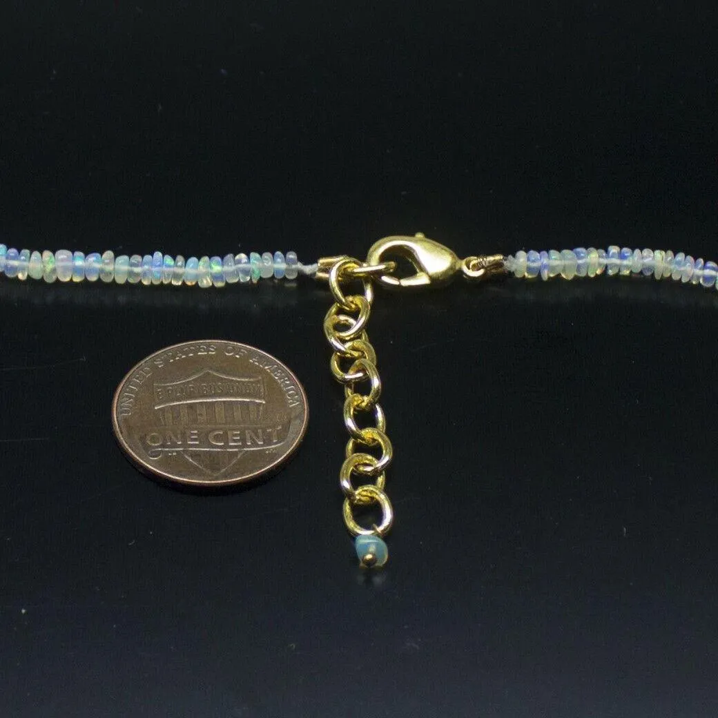 Ethiopian Opal Smooth Rondelle Beads Gold Vermeil Necklace 18" 3mm  4mm