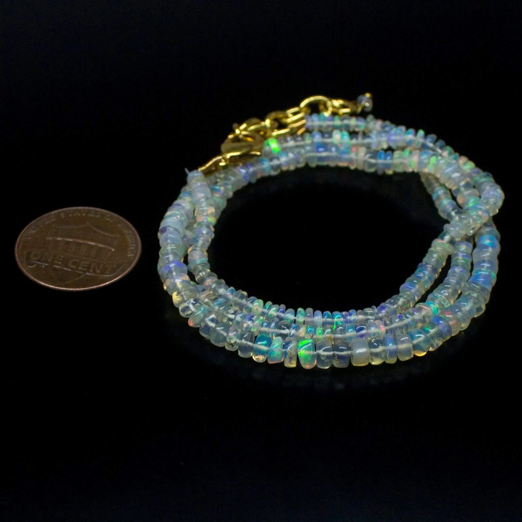 Ethiopian Opal Smooth Rondelle Beads Gold Vermeil Necklace 18" 3mm  4mm
