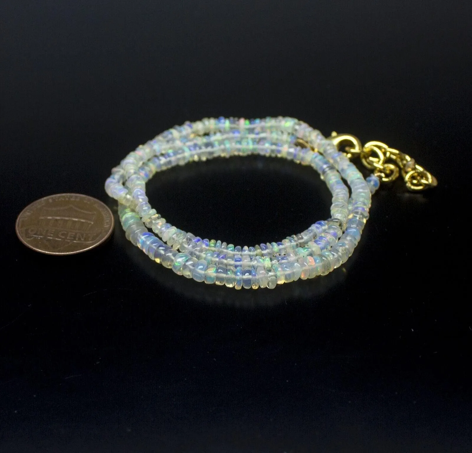 Ethiopian Opal Smooth Rondelle Beads Gold Vermeil Necklace 18" 3mm  4mm
